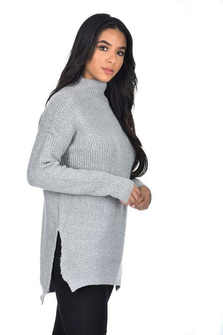 Grey High Neck Side Split Jumper