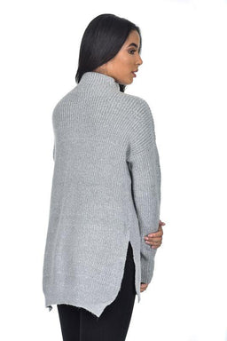 Grey High Neck Side Split Jumper