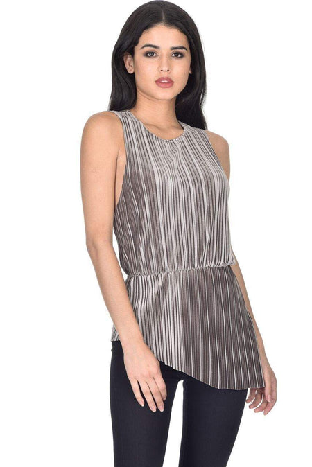Grey Pleated Sleeveless Velvet Top