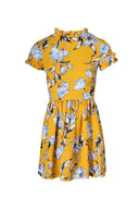 Yellow Floral Print Frill Detail Mini Dress