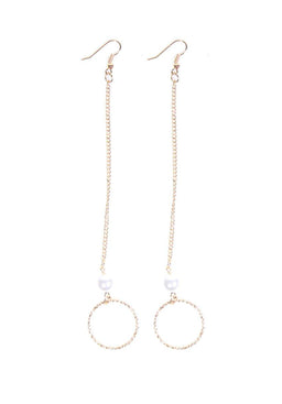 Gold Drop Chain Pearl Earrings