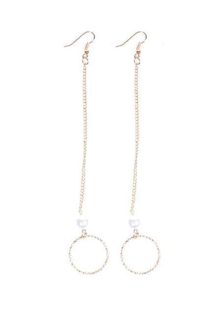 Gold Drop Chain Pearl Earrings