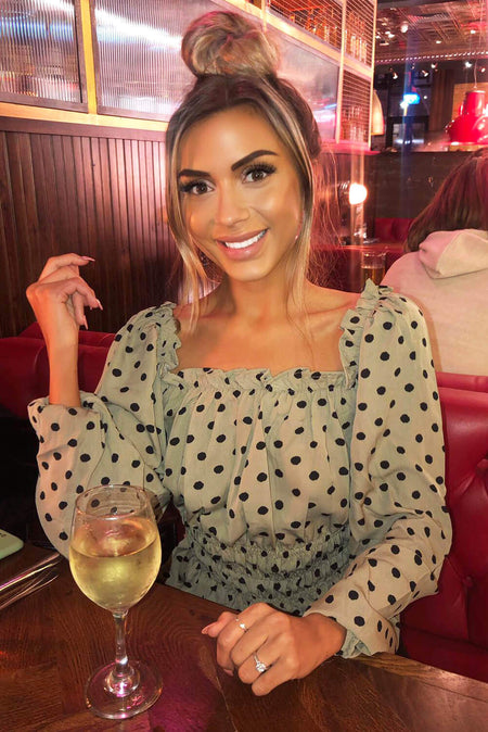 Khaki Polka Dot Long Sleeve Top