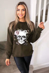 Khaki Skull Printed Sweatshirt