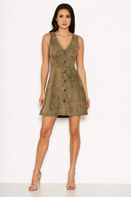 Khaki Suede Button Front Dress