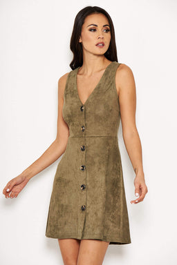 Khaki Suede Button Front Dress