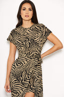 Khaki Animal Print Wrap Style Dress
