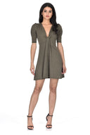 Khaki Knitted Knot Front Dress