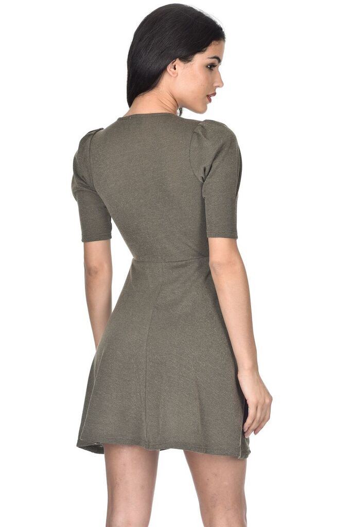 Khaki Knitted Knot Front Dress