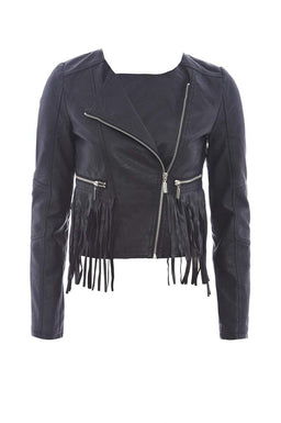 Cropped Leather Tassel Jacket
