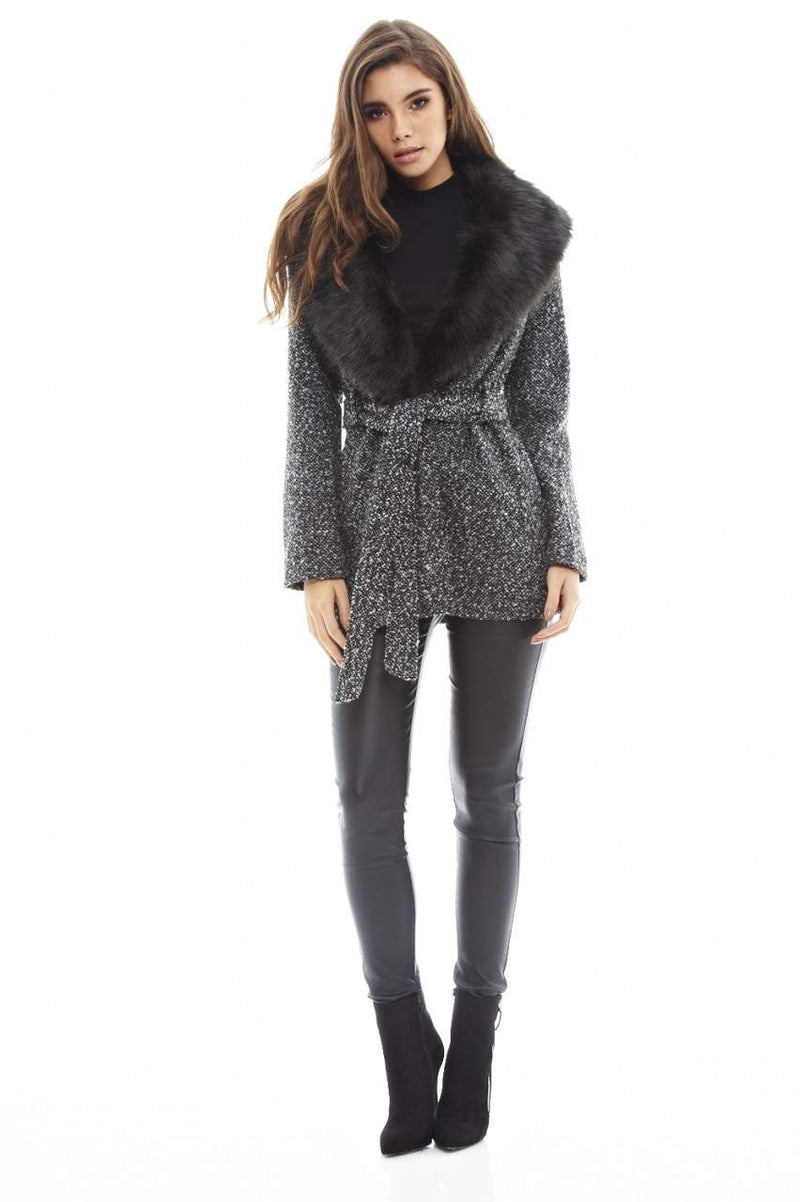 Tie  Belt  Fur  Collar Coat