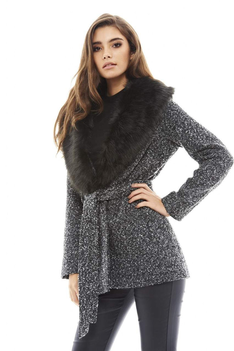 Tie  Belt  Fur  Collar Coat