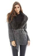 Tie  Belt  Fur  Collar Coat