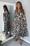 Leopard Print Button Up Midi Dress