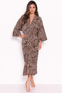 Leopard Print Elasticated Waist Midi Wrap Dress