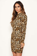 Leopard Print High Neck Bodycon Mini Dress
