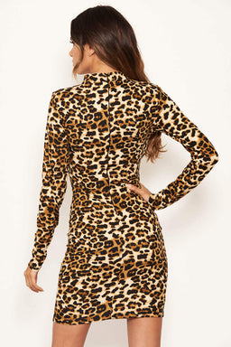 Leopard Print High Neck Bodycon Mini Dress