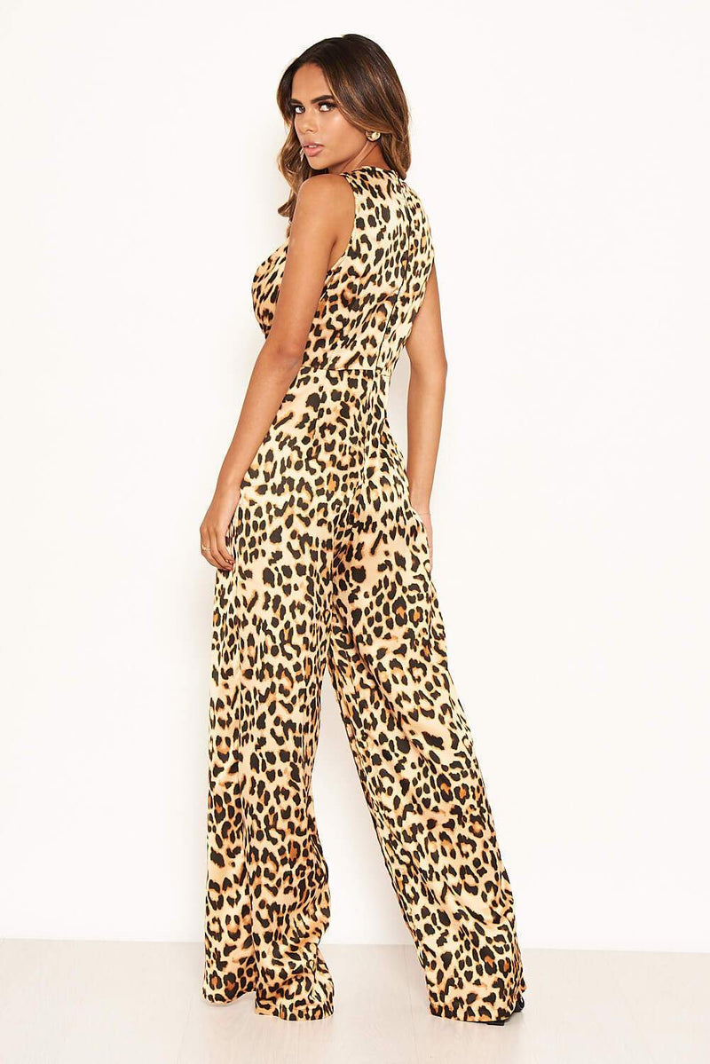 Leopard Print Jumpsuit With Knot Front Detail