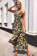 Leopard Print Wrap Frill Maxi Dress
