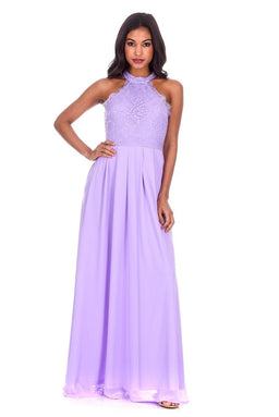 Lilac Lace Choker Neck Maxi Dress