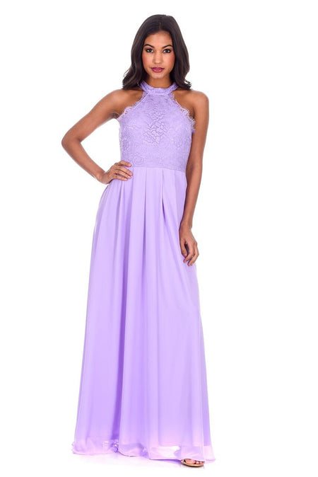 Lilac Lace Choker Neck Maxi Dress