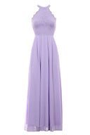 Lilac Lace Choker Neck Maxi Dress