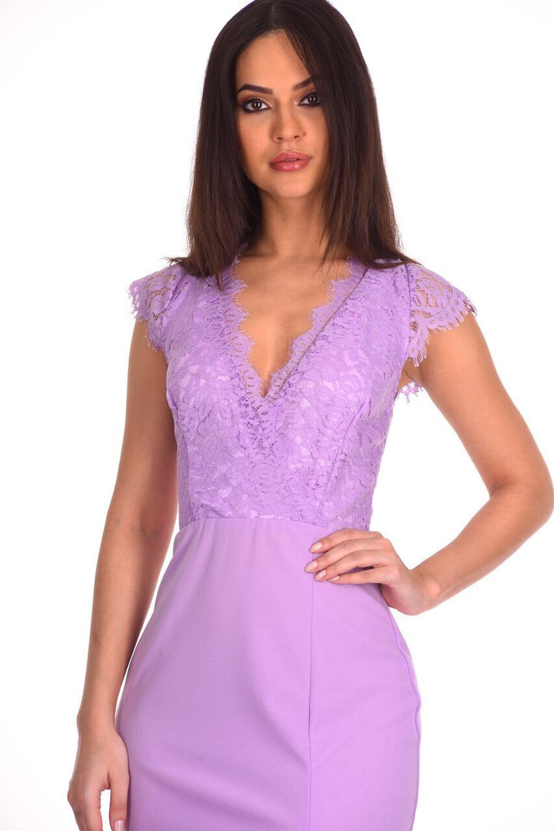 Lilac Lace Wrap Over Maxi Dress