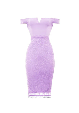 Lilac Notch Front Lace Detail Midi Dress