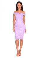 Lilac Notch Front Lace Detail Midi Dress
