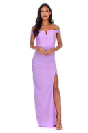 Lilac Notch Front Off The Shoulder Maxi dress