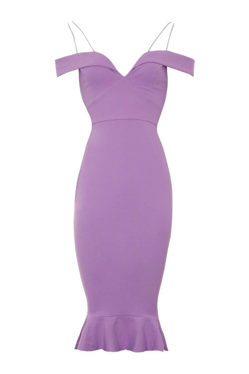 Lilac Off The Shoulder Fishtail Dress