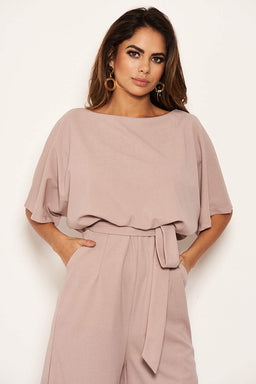 Mushroom Tie Waist Culotte Jumpsuit