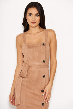 Mink Suede Button Front Belted  Dress