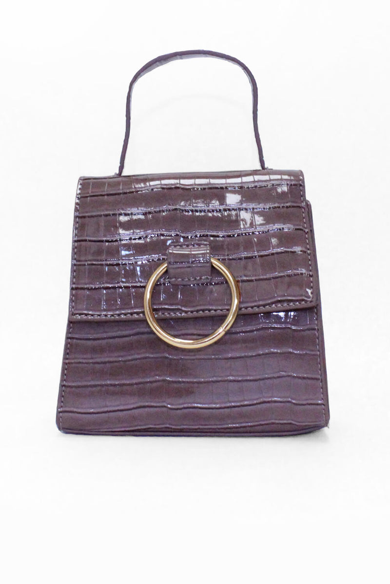 Mink Croc Mini Patent Bag With Gold Ring
