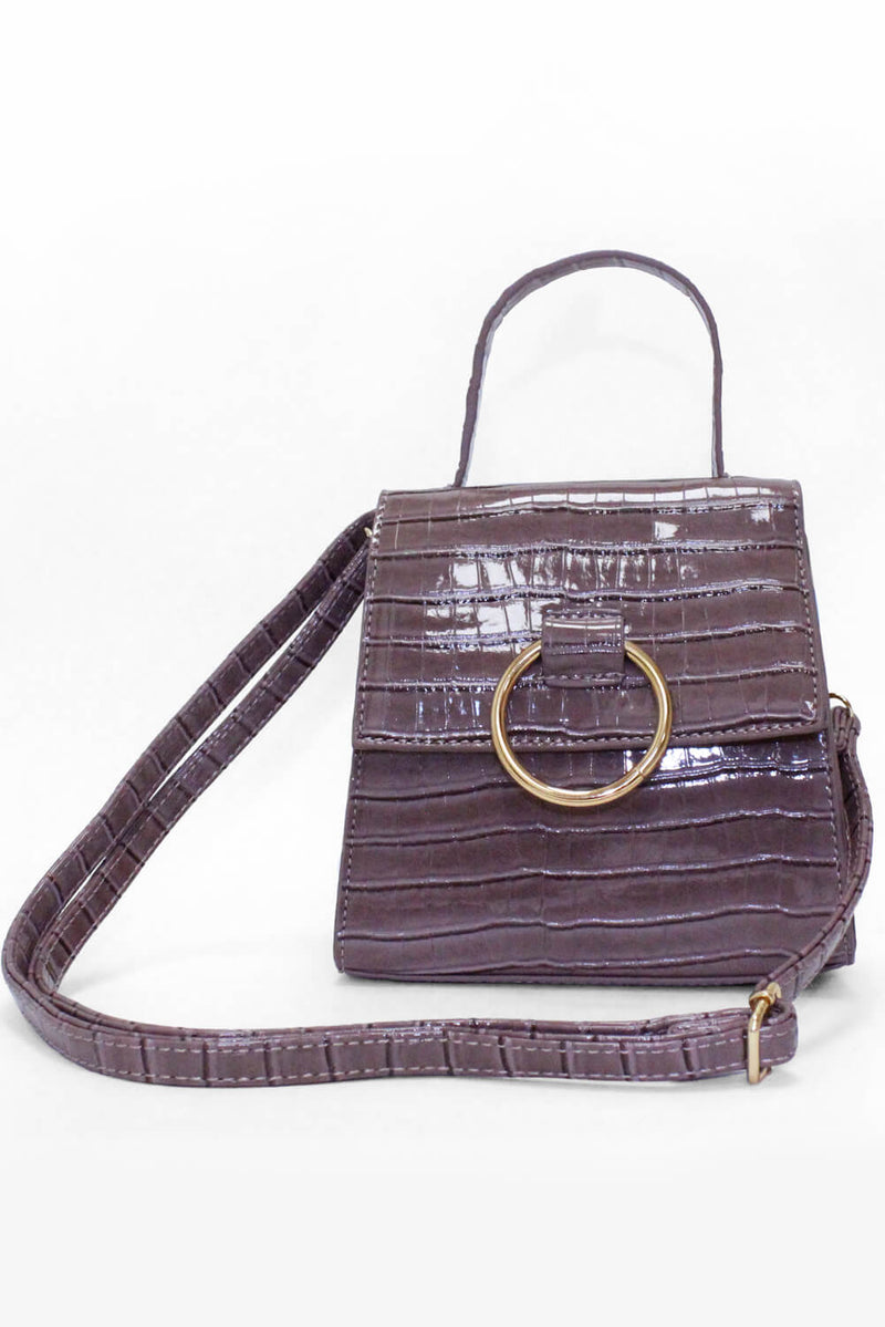 Mink Croc Mini Patent Bag With Gold Ring