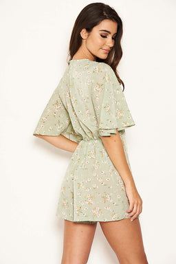 Mint Bell Sleeve Floral Playsuit