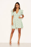 Mint Puff Sleeve Polka Dot Skater Dress