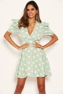 Mint Puff Sleeve Polka Dot Skater Dress