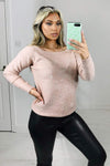 Misty Rose Sequin Off The Shoulder Knit Jumper