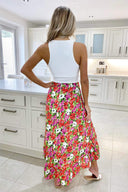 Multi Floral Frill Wrap Midi Skirt