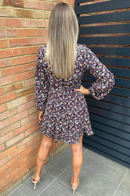 Multi Floral Tie Up Frill Dress