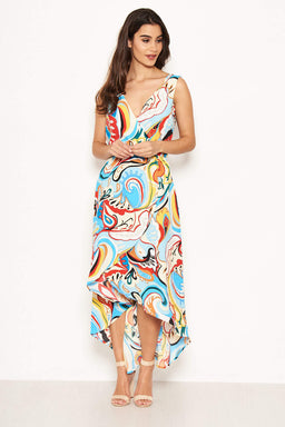 Multi Print Frill Maxi Dress