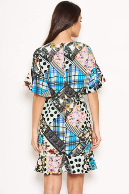 Multi Print Frill Wrap Dress