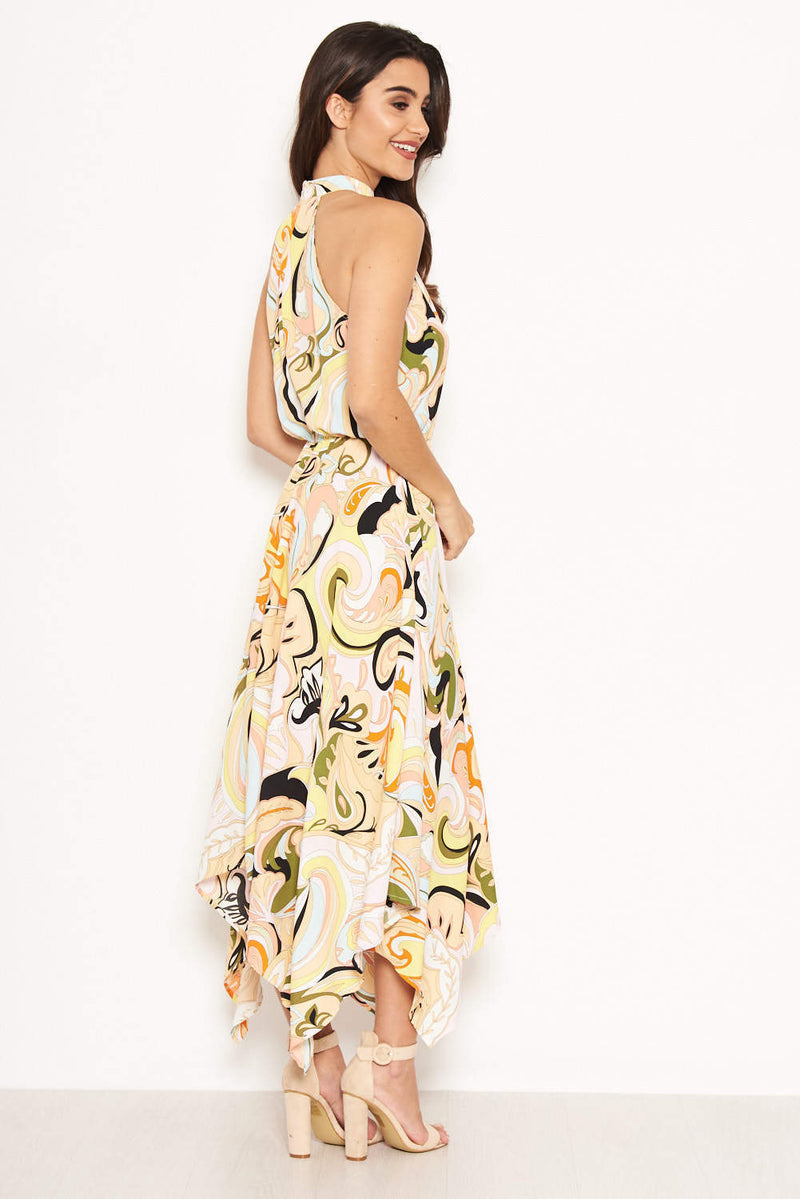 Multi Printed Halterneck Maxi Dress