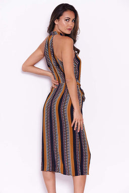 Mustard Aztec Print Midi Dress