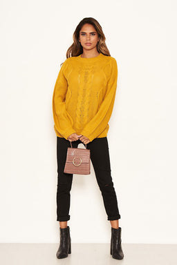 Mustard Cable Knitted High Neck Jumper