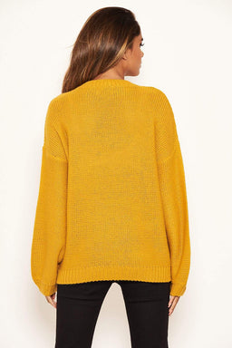 Mustard Cable Knitted High Neck Jumper