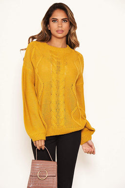 Mustard Cable Knitted High Neck Jumper