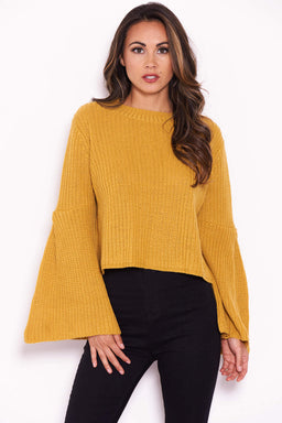 Mustard Flare Sleeve Knitted Jumper