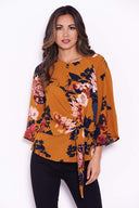 Mustard Floral Flared Sleeve Top